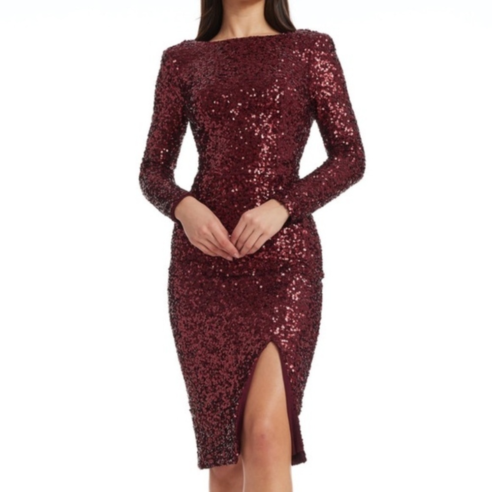 Dress The Population. Erin Sequin Long Sleeve Dress.
